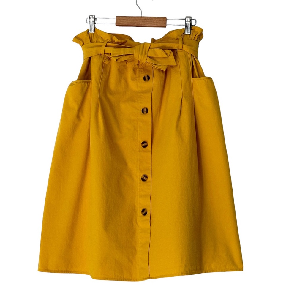 Anthropologie Sadie & Love Mustard Yellow Button-Down Paper-Bag Skirt — XL